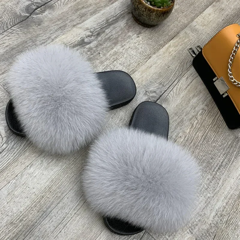 Fur Slippers Women Outerwear Summer Ladies Casual Plush Fur Fluffy Home Flat Slides Fashion Female Outdoor Shoes