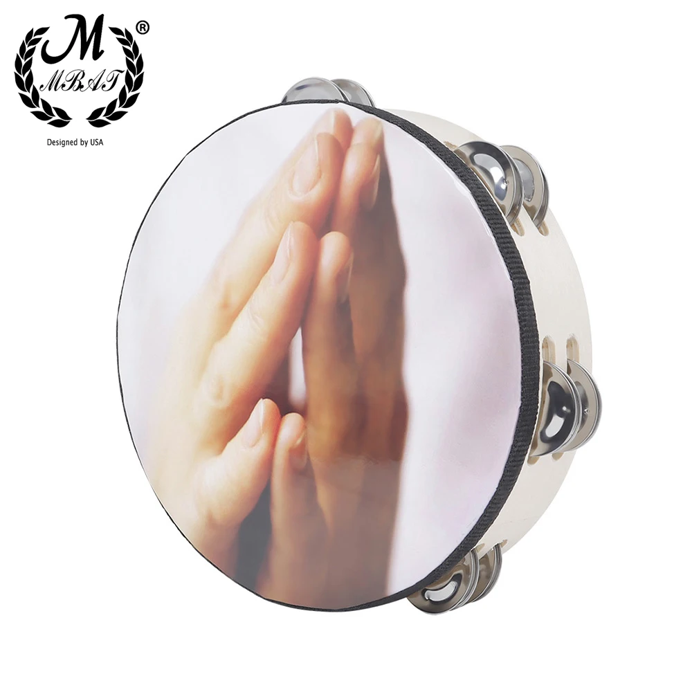 

M MBAT 8 Inch Tambourine Dove of Peace Prayers Portable Hand Drum with Jingle Bells Toys Music Gift Percussion Instrument