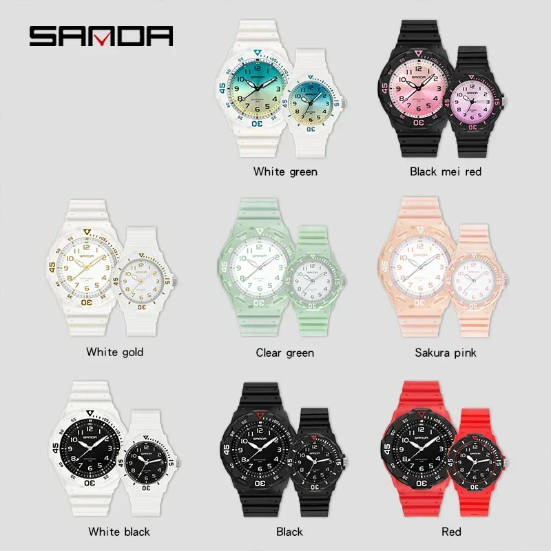 SANDA-Relógio de pulso impermeável para casais, marca de luxo superior, relógio casal, quartzo clássico, original, pulseira TPU, menino e menina, relógio amantes, 2024, 6011