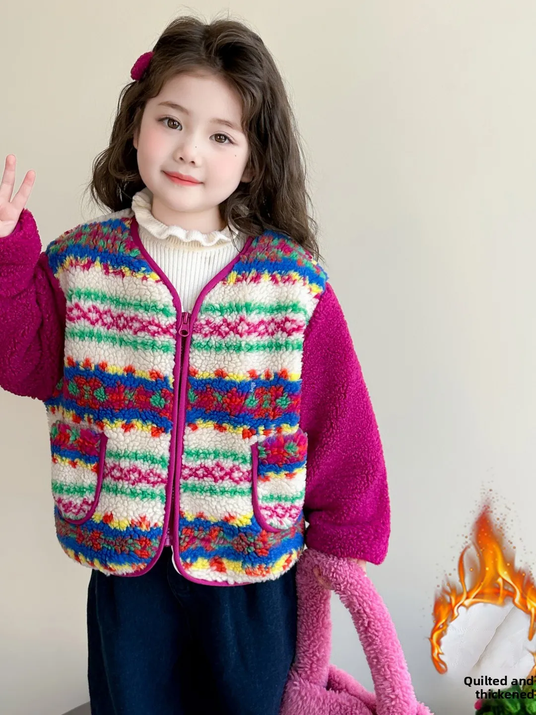 

Хлопковая куртка Thiened для девочек, осенне-зимнее теплое пальто на подкладке из меха ягненка, верхняя одежда для маленьких девочек, хлопковая одежда с Fce