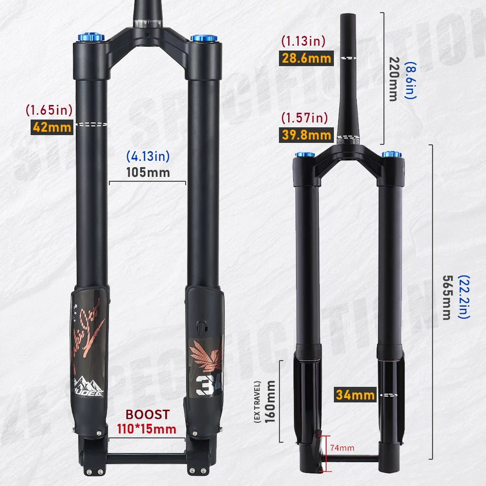 شوكة دراجة من سبائك الألومنيوم STLF مع تاج فرامل قرصية مقلوب من خلال المحور وشوكة ركوب الدراجات الجبلية الهوائية الربيعية المستقيمة #2