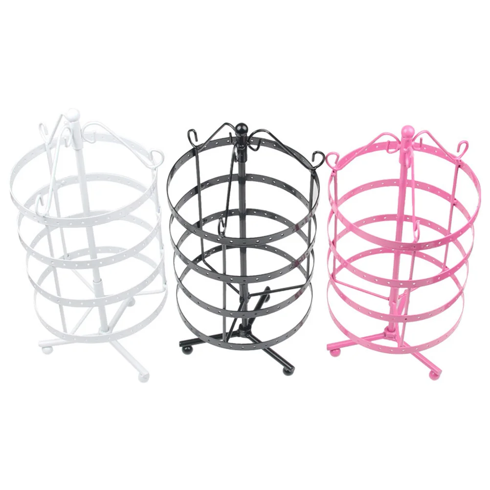 Rose Red Metal 4-Tier Rotating Earring Storage Rack Jewelry Display Stand Holder Organizer Table Decor Bird Cage Design