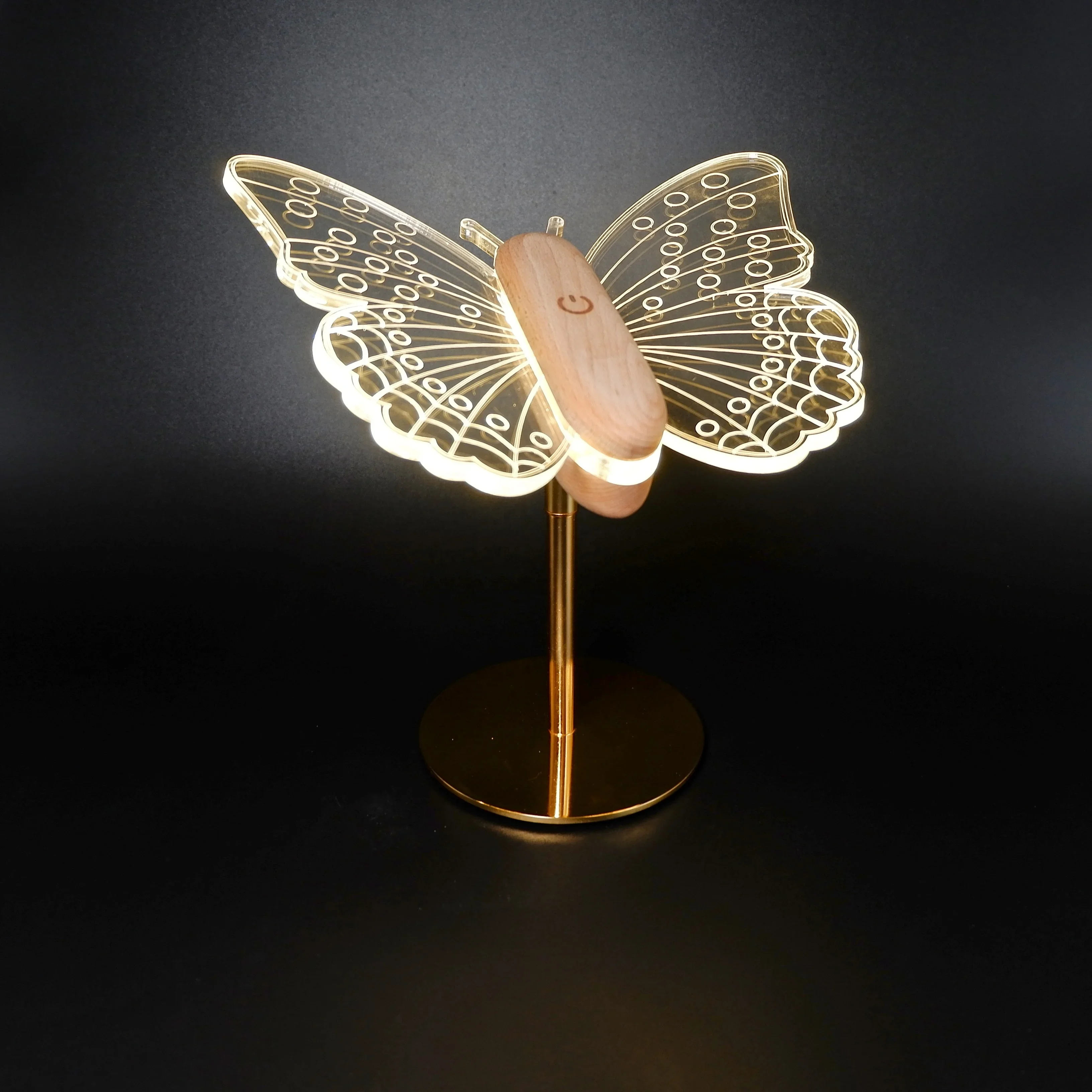 Modern Luxury Golden Butterfly Lamp Portable Wooden Table Lamp With Touch Sensor Cordless For Bedroom Bedside