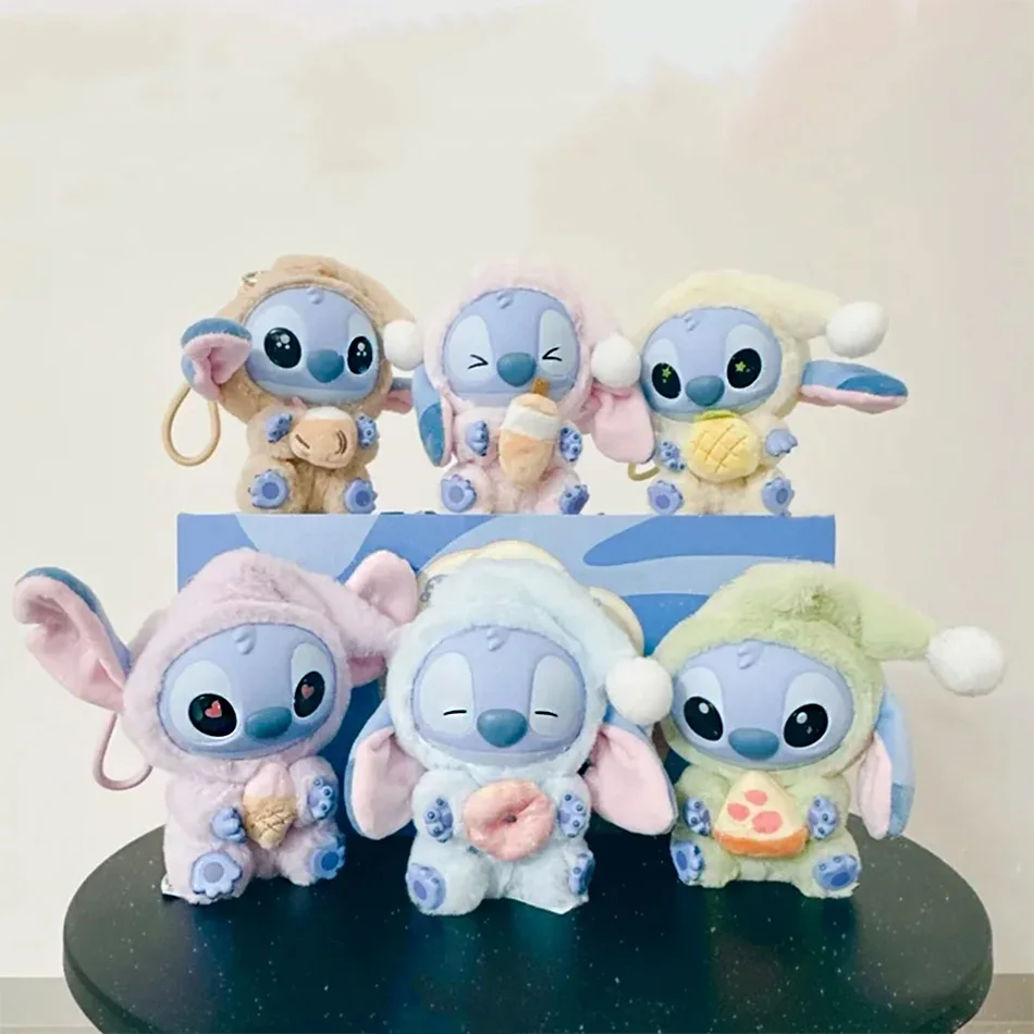 Disney stitch comer algo antes do sono série caixa cega brinquedos de pelúcia bonito boneca réplica caixa mistério saco pingente decoração presentes