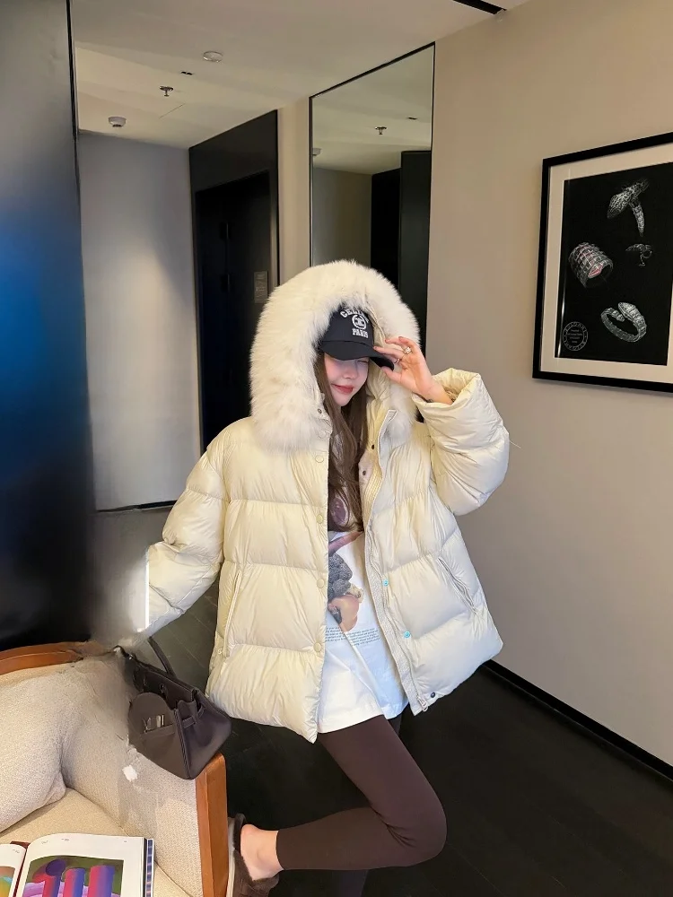 

Легкая теплая женская куртка Cheerioaban New National Stand белого цвета с наполнителем из пуха, со съемным меховым воротником, повседневного свободного кроя...