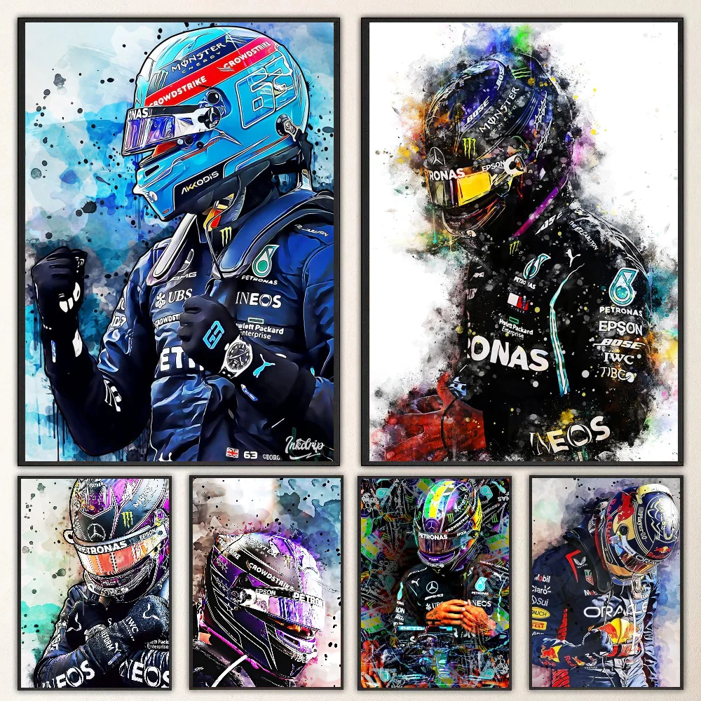 1pc F1 Formula 1 Racer Legend Lewis Hamilton Poster Self-adhesive Art Waterproof Paper Sticker Coffee House Bar Room Wall Decor