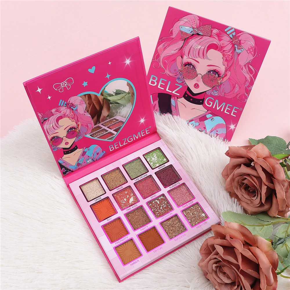 BELZGMEE 16 Colors Cool Girl Matte Eye Shadow Palette Book Glitter Highlight Pink Eyeshadow Pigments Cosmetics Product for Eyes