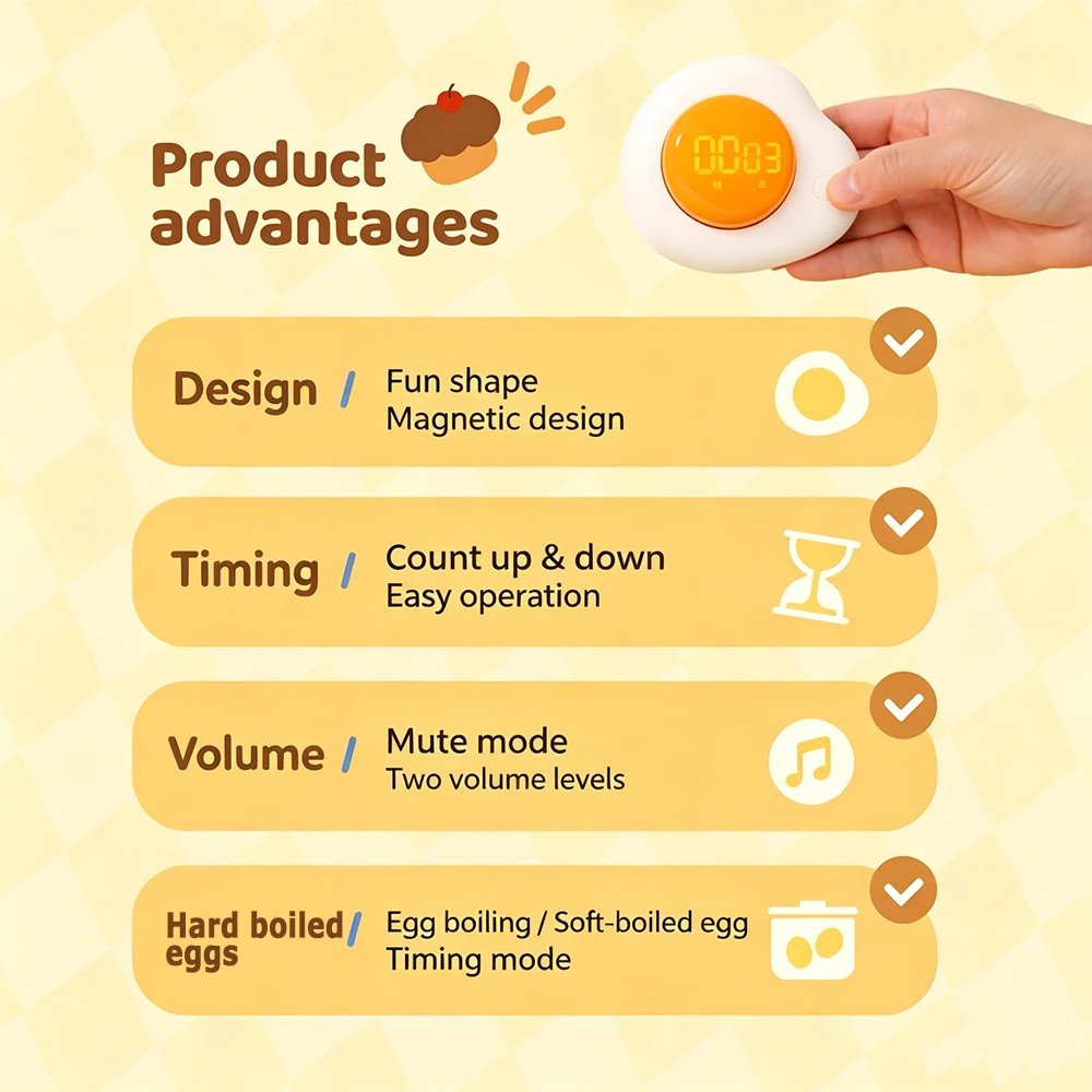 Soft-boiled Egg Timer Magnetic Refrigerator Poster with Cartoon Design for Cooking and Movement with Time Reminder
