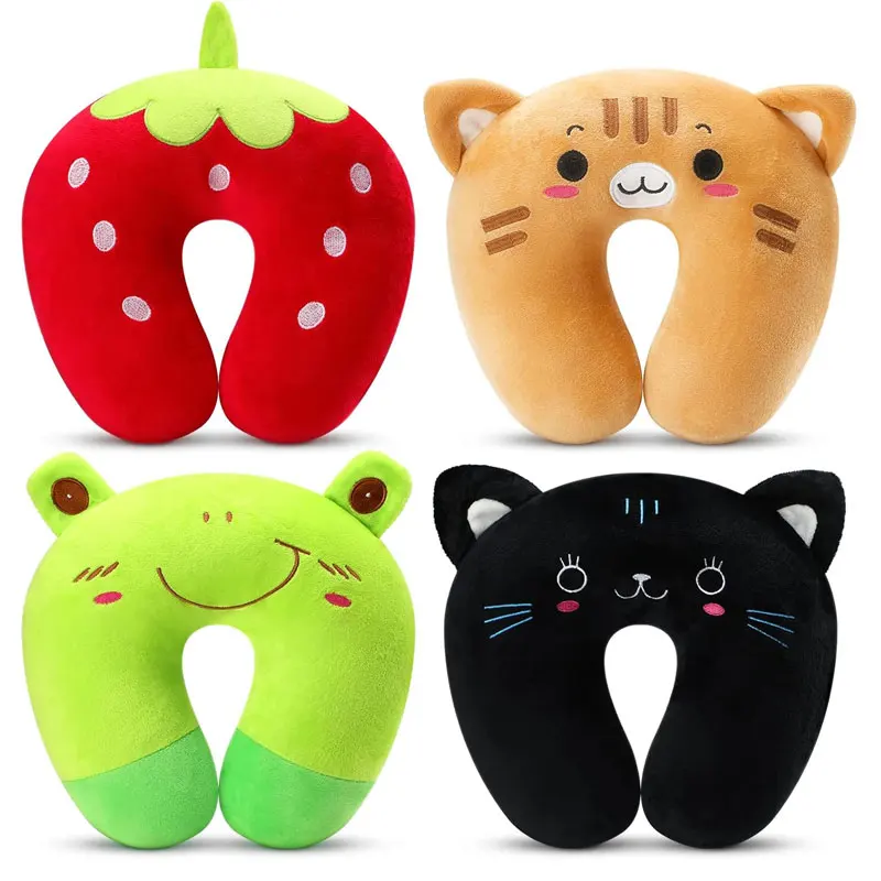 Cute U-shaped Animal Pillows Kids Comfortable Travel Car Headrest Neck Protect Cartoon Cats Soft Cushion Dolls Gift for Children