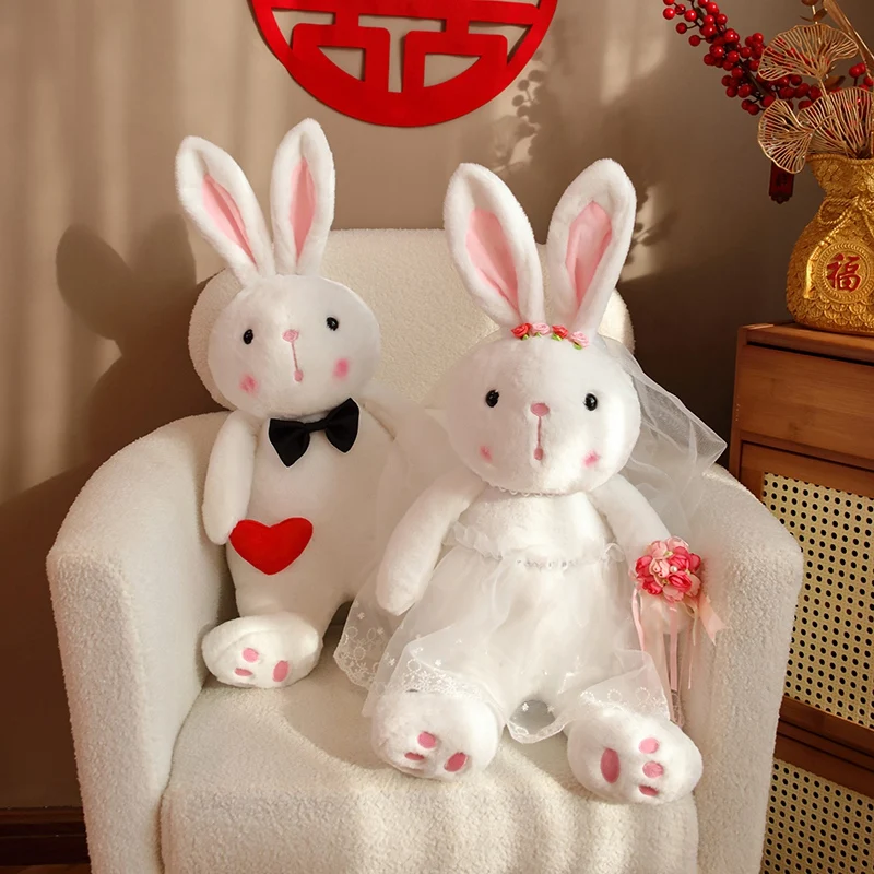 Muñecas de peluche de conejo para pareja, vestido de novia, 50-70cm, suave, alta calidad, decoración de fiesta de boda