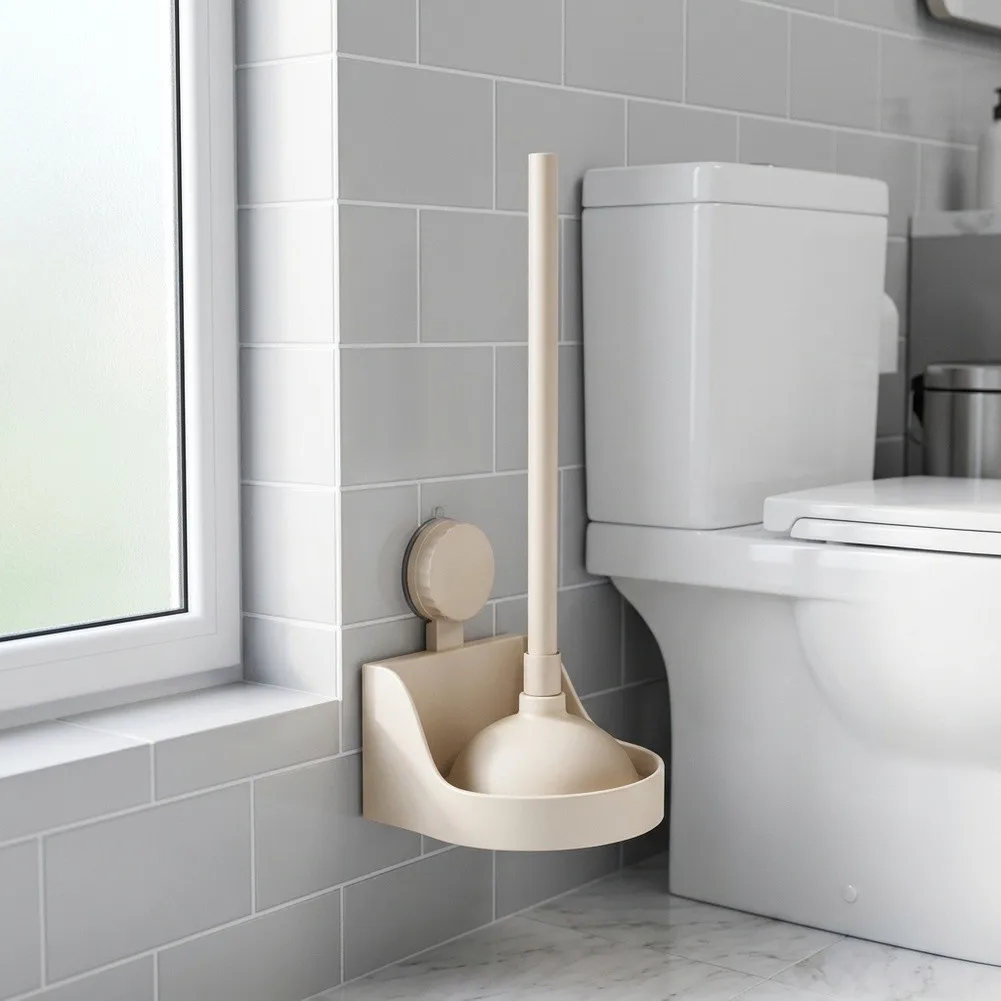 2Pcs Toilet Plunger And Bowl Brush Set With Wall Mounted Holder For Squat And Sitting Toilet Bathroom Cleaning Tools Storage