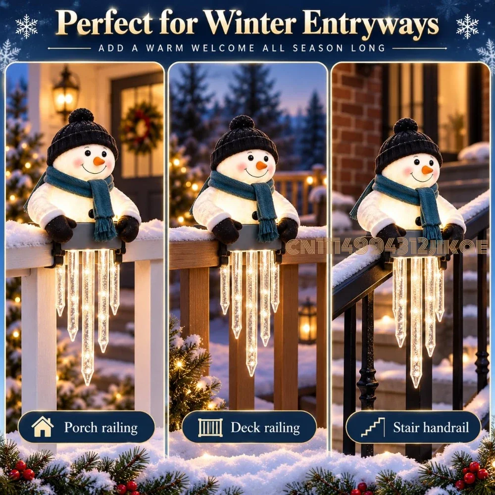 Winter Glow Snowman Icicle Light Decor, Christmas Outdoor Decorations,Snowman Design, Hanging LED Holiday Lights for Porch