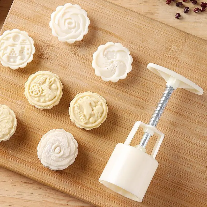 Mooncake Mold Mid-Autumn Festival Hand-Pressure Flower Moon Cake Mould DIY Hand Mooncake Pressure Fondant Decoration Tools ﻿