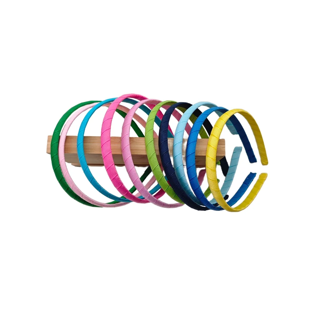 Hairbands Hair Band Head Hoop Clasp For Women Girl Kids Accessories 1CM Custom Color Plain Ribbon Covered Plastic Headband 50PCS
