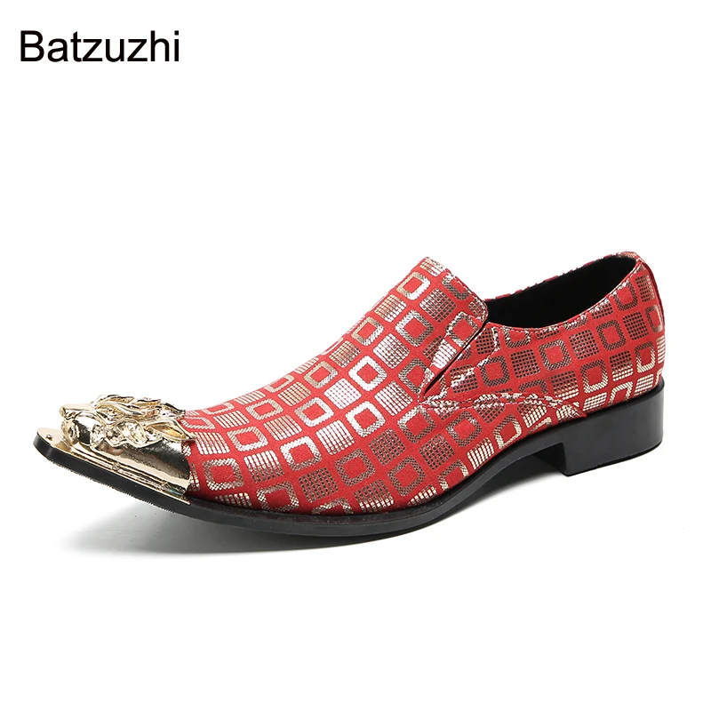 Batzuzhi Italian Type Men's Shoes Slip on Leather Dress Shoes Men Red Formal Business/Party/Wedding Shoes Men, Big Size US6-12