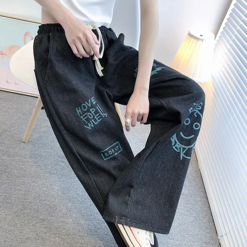 Autumn Large Casual Women Couple Wide Leg Jeans 7XL150KG 6XL 5XL 4XL Fashion Pocket Loose Graffiti Elastic Waist Straight Jeans