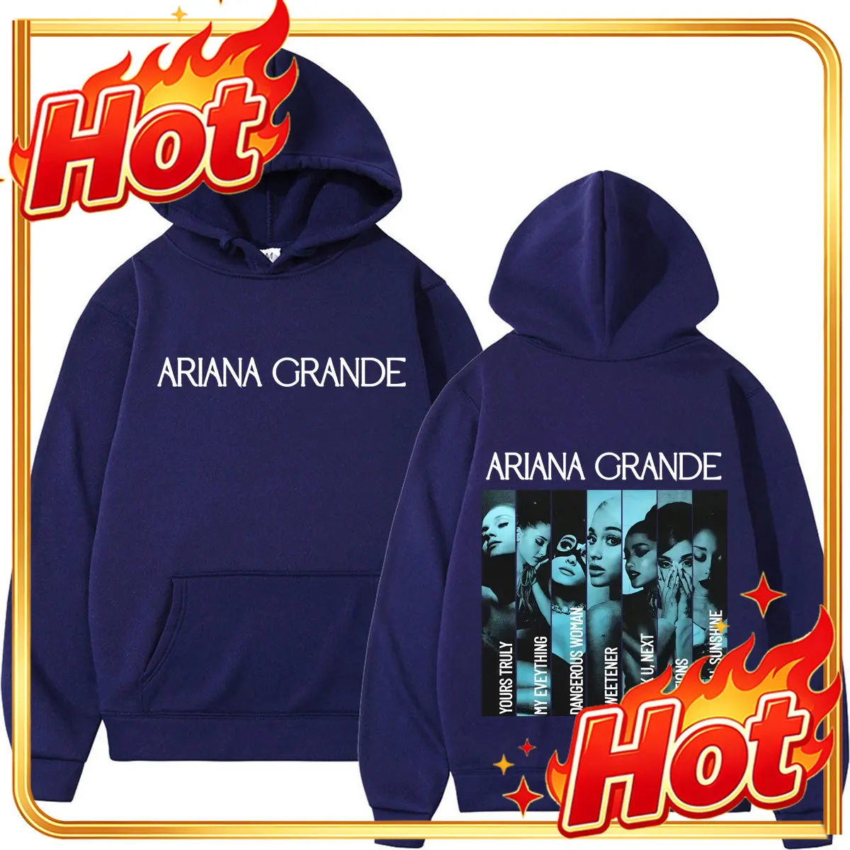 Sudadera con capucha de la colección de la portada del álbum de la cantante Ariana Grande, para hombre y mujer, de estilo moderno, ideal para el otoño e invierno, de corte holgado, informal y de gran tamaño.