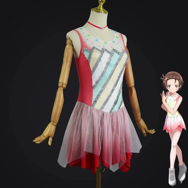 

Medalist My Prayer Inori Yuitsuka Pink Figure Skating Dress Cosplay Costume Anime Game Role Play Outfit