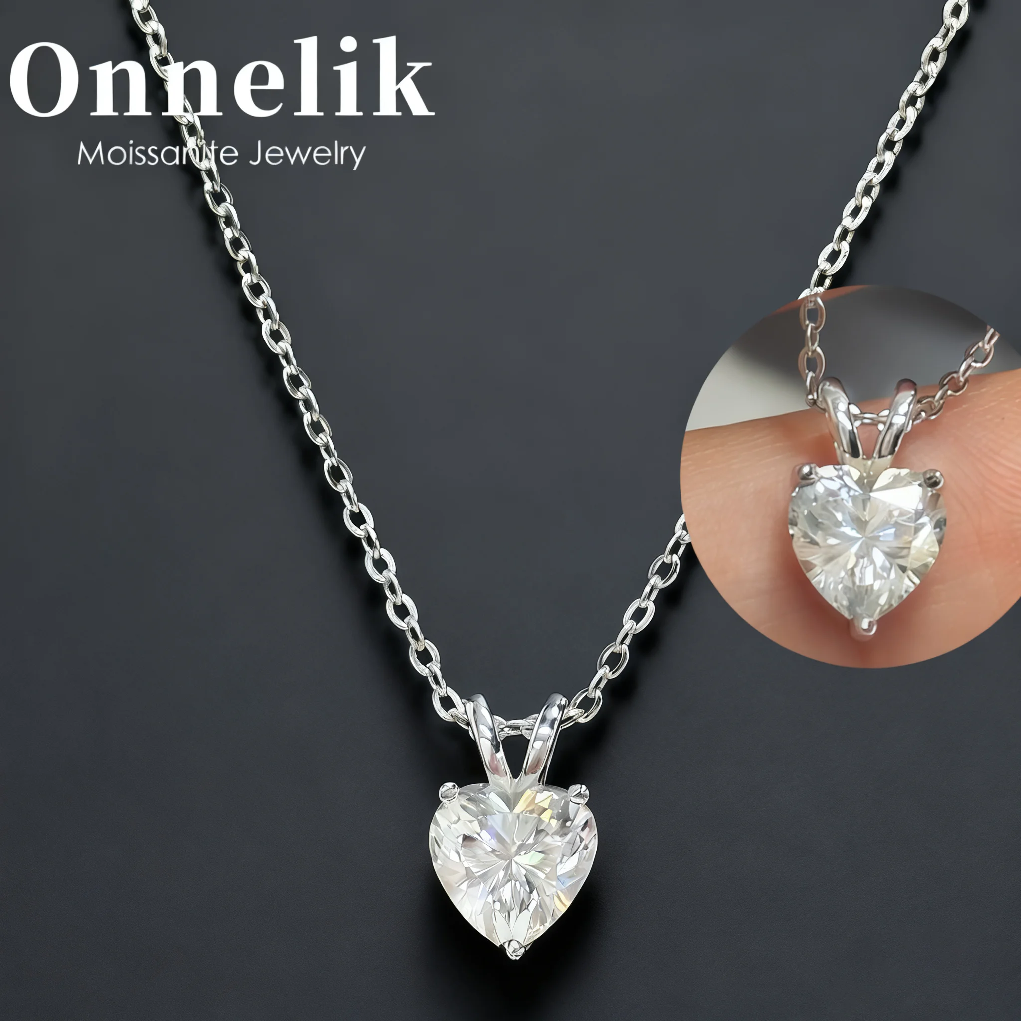

Onnelik 1CT сердце огранки муассанит S925 стерлингового серебра кулон ожерелье с GRA ювелирные изделия для женщин подарок на свадьбу