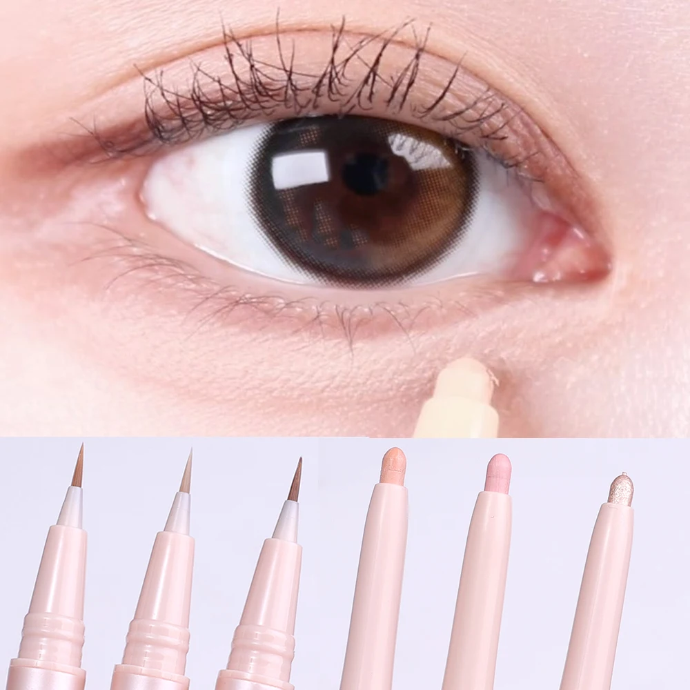 Double-ended Silkworm Pen 2-in-1 Matte Pearl Shiny Eyeliner Highlighter Pencil Waterproof Long Lasting Brightening Eye Makeup