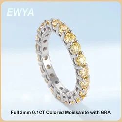 EWYA Full 2.2cttw 3mm Colored Moissanite Eternity Ring Band For Women S925 Silver GRA Certified Green Pink Black Wedding Rings