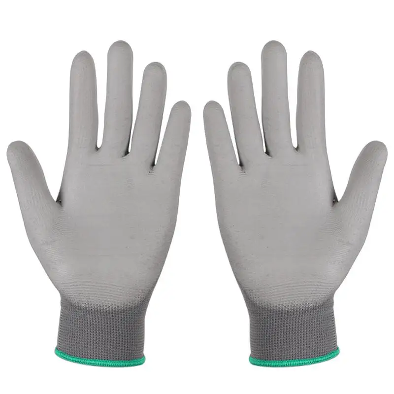 Guantes de seguridad con revestimiento de PU para hombre y mujer, de 12 piezas, cómodos, elásticos, con agarre potente, sin costuras, de nailon