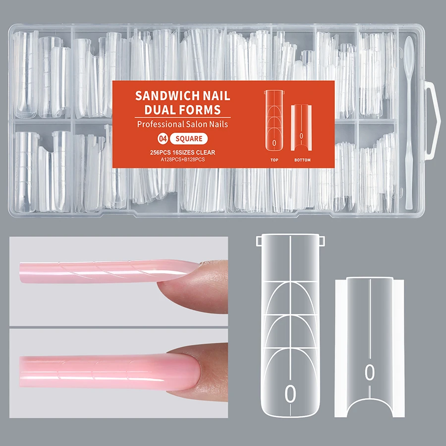 256-teiliges Dual-Nagelformen-Set, Sandwich-, Sarg- und Mandelformen, 16 Größen, wiederverwendbare Ober- und Unterformen für Gel-Nagelverlängerungen – Detail 11
