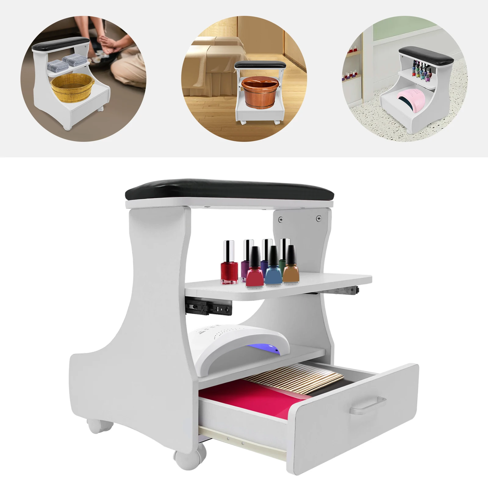 Repose-pieds pédicure manucure meubles chariot pour bain de pieds bain de pieds tabouret Salon Spa Mobile avec roues 52x41x55cm