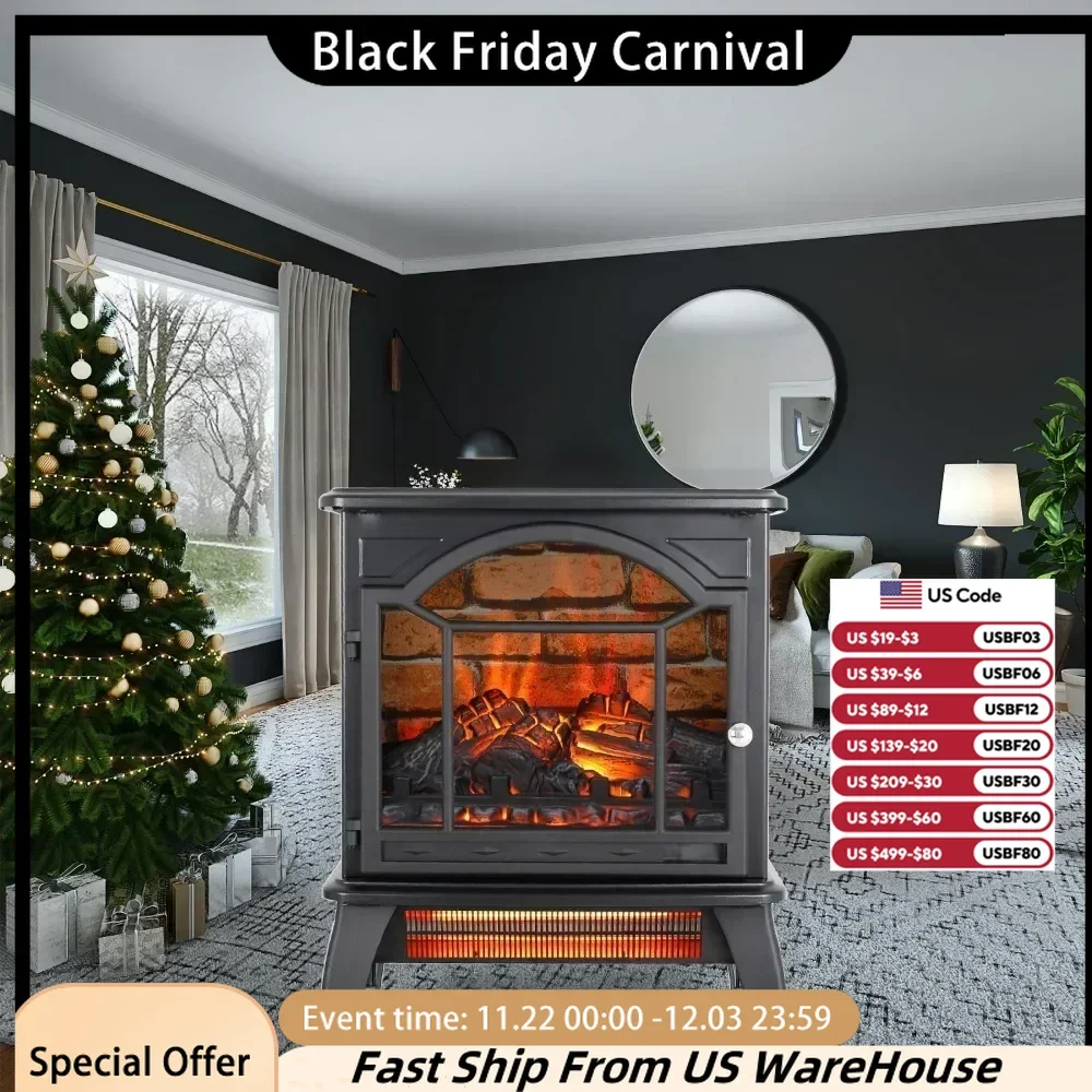 Electric Fireplace,3D Realistic Flame Effect, with Infrared Electric Stove Overheating Safe Design,Freestanding Fireplace Heater