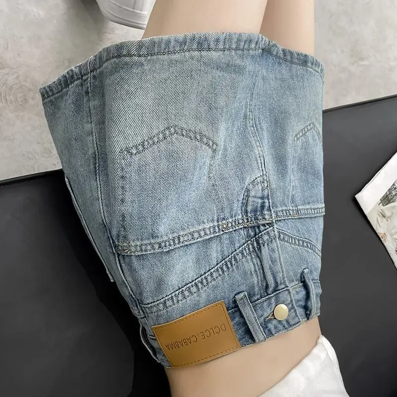 2024 Summer New Cowboy Half Skirt Women\'s Short High Waist A-line Shorts Wrapped Hip Pant Skirt  women clothing