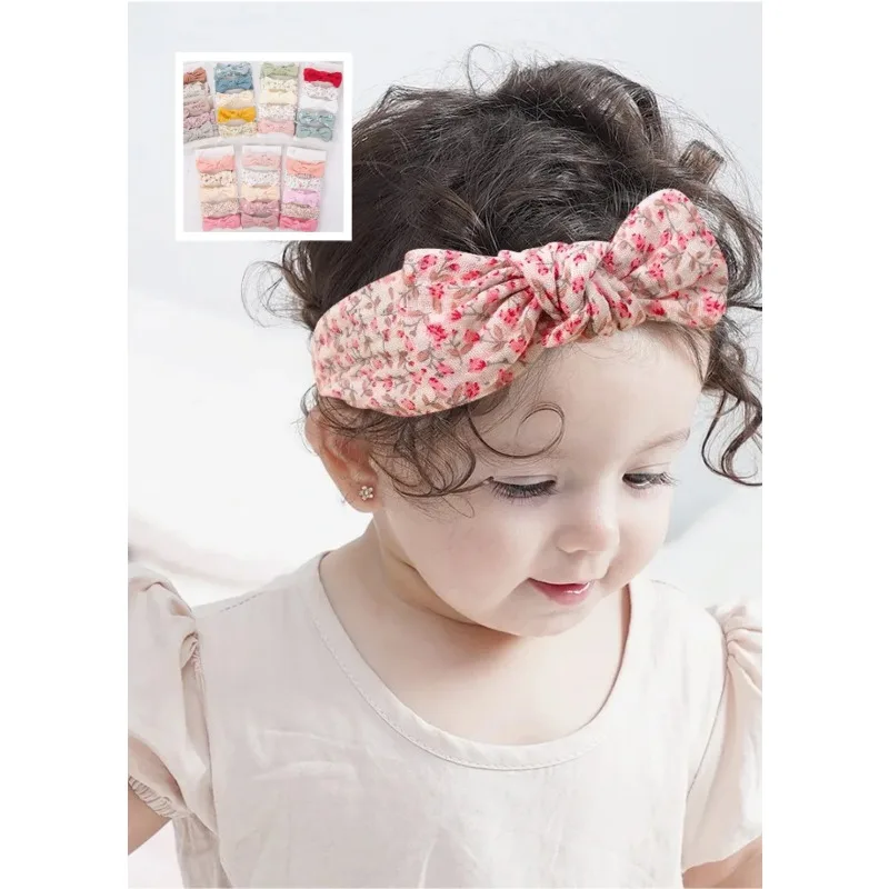 

5Pcs/Set Solid Muslin Cotton Linen Baby Headband Elastic Rabbit Ear Hair Band Infant Girl Turban Headwraps Stretch Accessories
