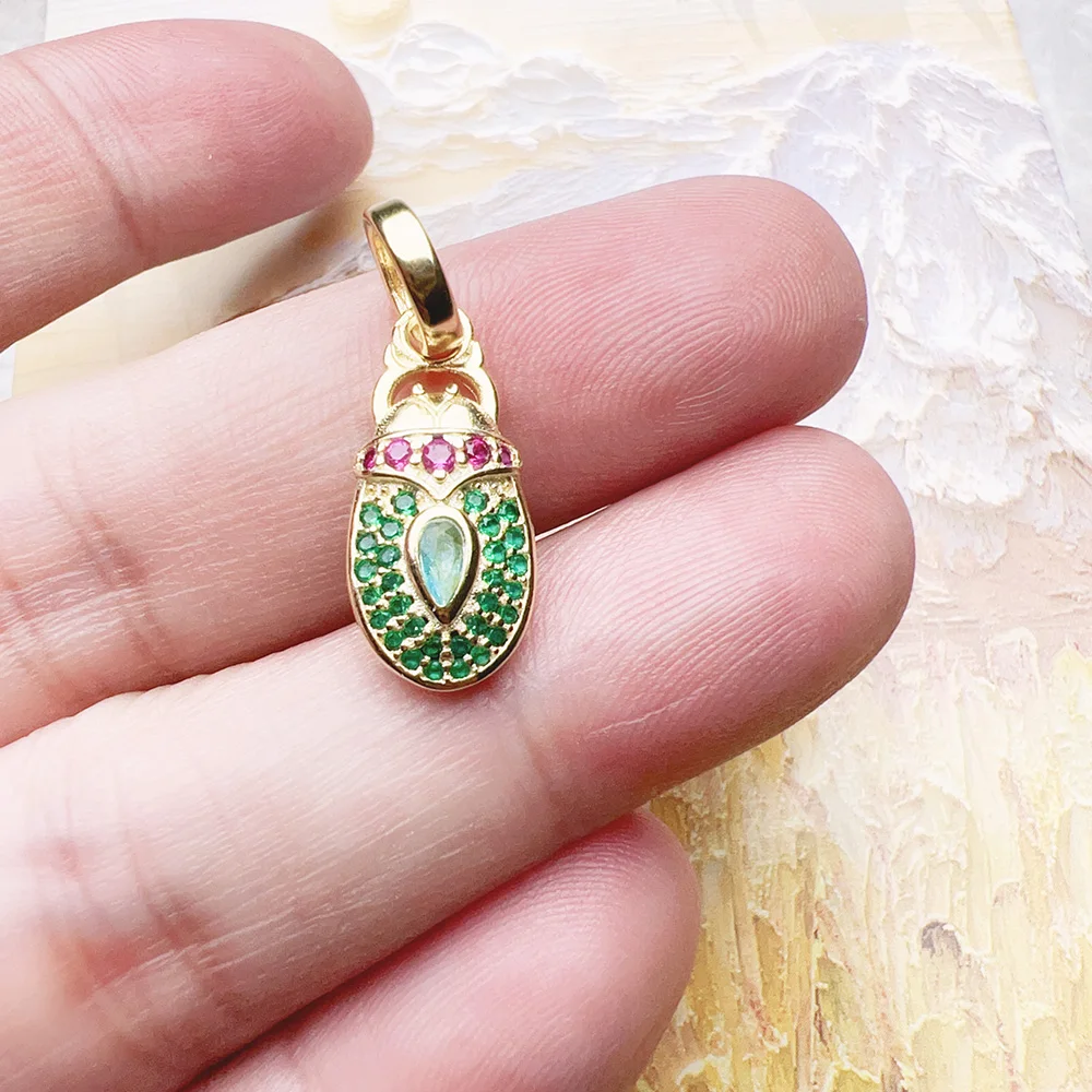 Pendant Gold Scarab Sun Beetle Brand New 925 Sterling Silver Vintage Jewelry Europe Bijoux Accessories Gift For Woman Girls