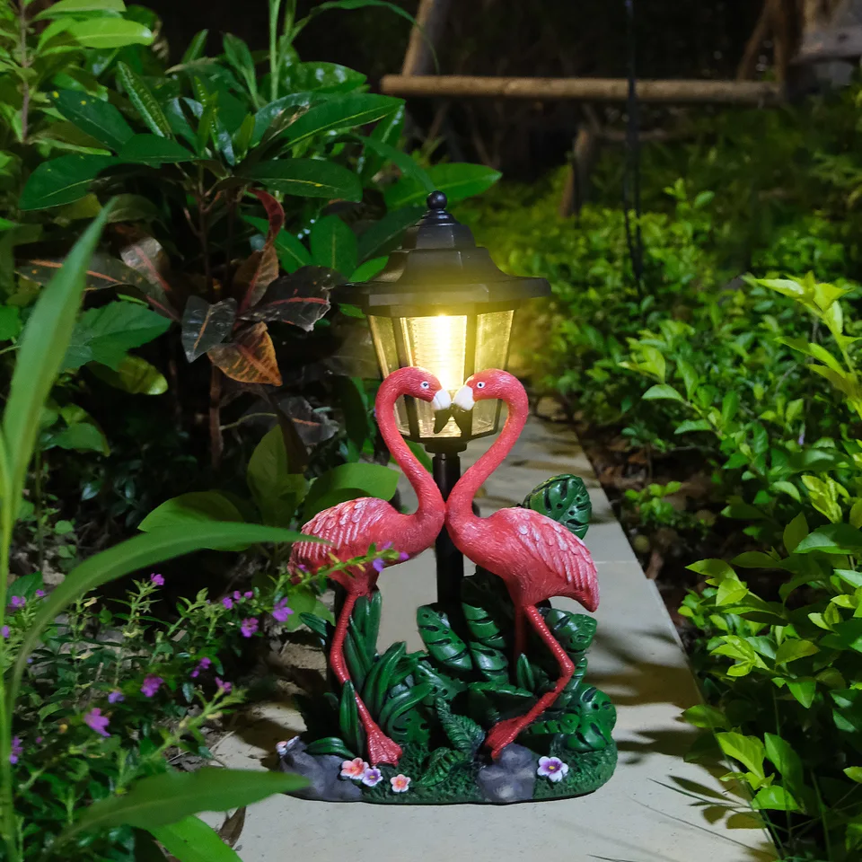 Solar Resin Flamingo Outdoor Sculpture Lantern Christmas Garden