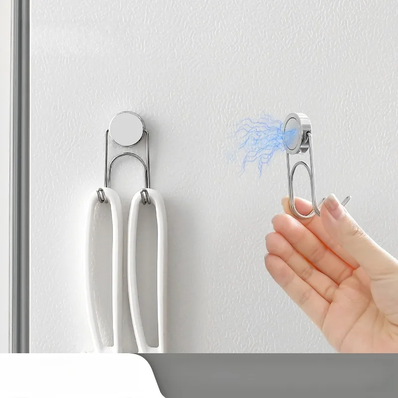 Magnetischer Klebehaken, kein Bohren erforderlich, Kühlschrank-Seitentür-Aufbewahrungsschlüsselhaken, Doppelhaken, magnetischer Anziehhaken