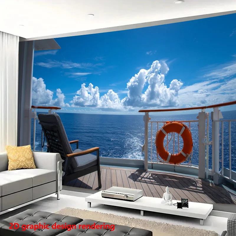Large Ocean View Mural Wallpaper Waterproof Tropical Beach Decor for Living Room Bedroom Bathroom Wall Art