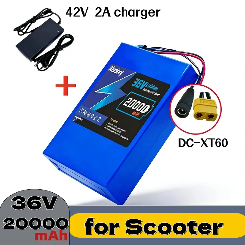 10S6P 36V 20000mAh 20Ah High Capacity Lithium Battery Pack with BMS + Charger – Long Range Replacement for Scooter Durable