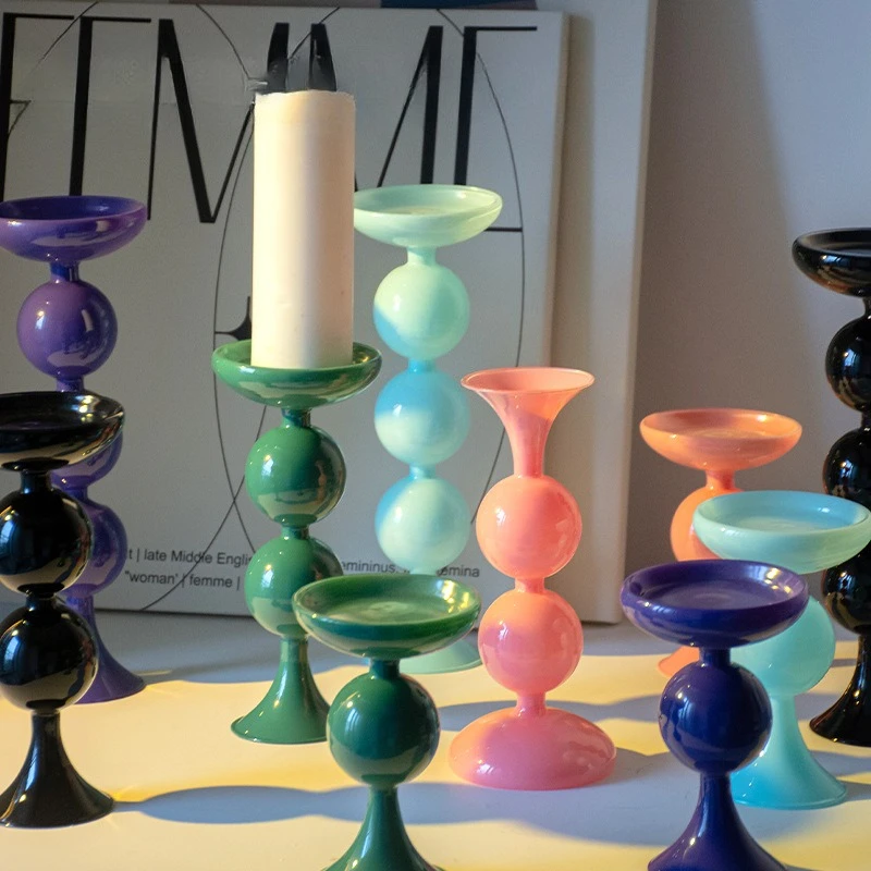 Vintage French Roman Column Glass Candlestick Vase High End Atmosphere Modern Minimalist Dual Use Vase Home Decoration Ornament