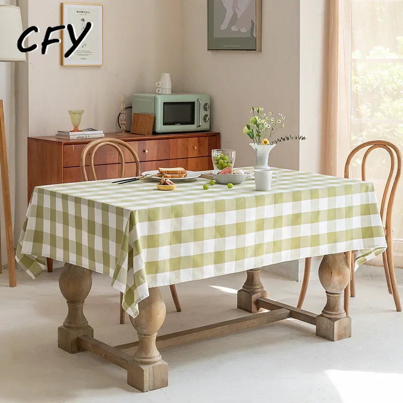 

American Style Black and White Plaid Cotton Linen Rectangular Tablecloth Home Coffee Dining Table Fireplace Microwave Cover
