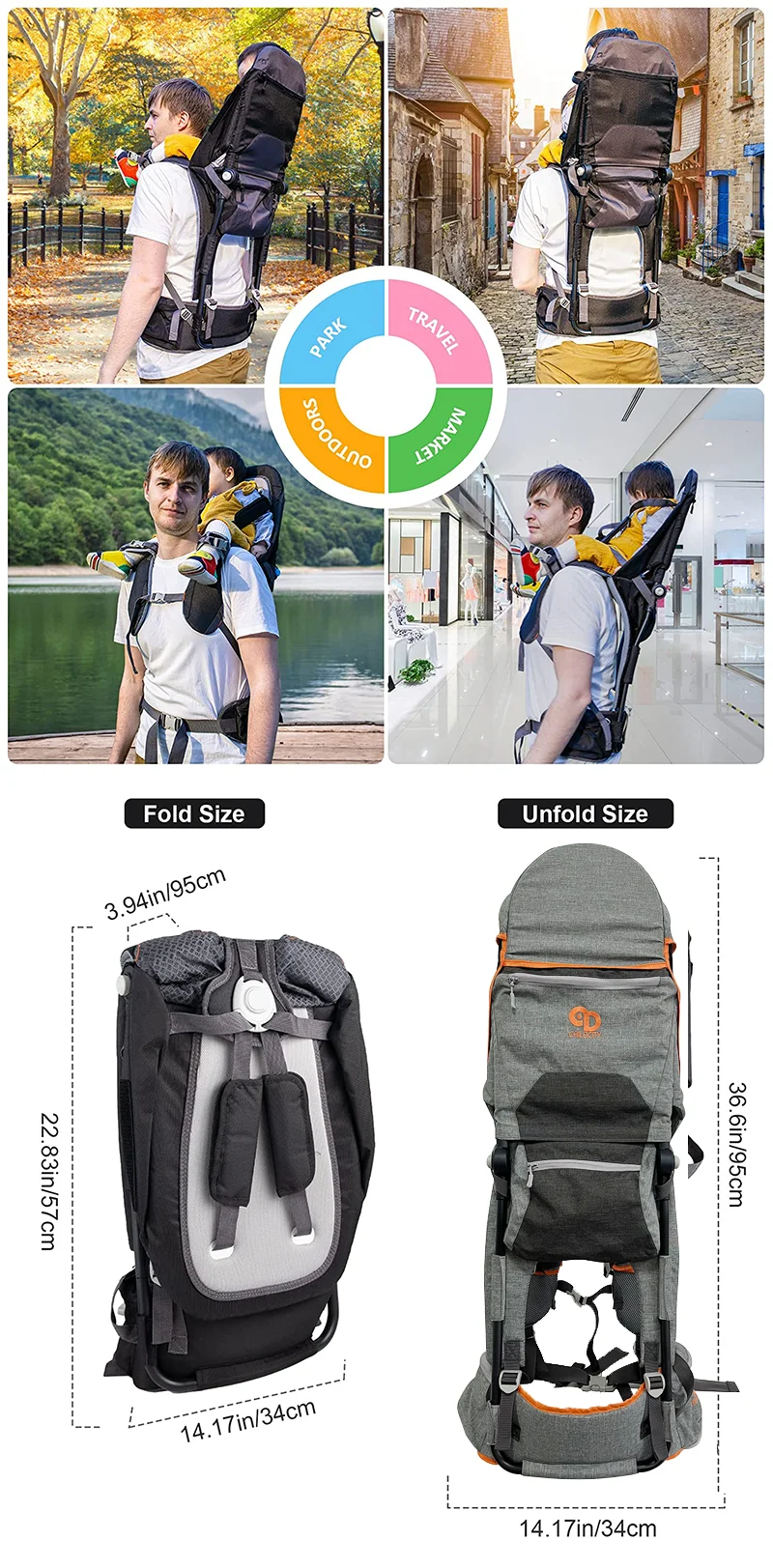 Shoulder Carrier Baby with Metal Internal with Raincover for Baby Backpack Carrier Hiking 6Month - 5Year Ergonomic Baby Carrier