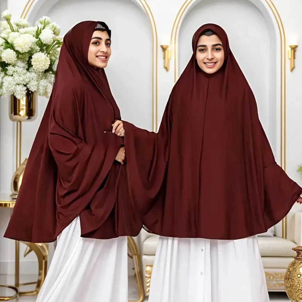 

New Women's Solid Color Muslim Hijab Khimar Elegant Thin Breathable Ice Shawl Cap Windproof Turban Sunscreen Poncho Ladies