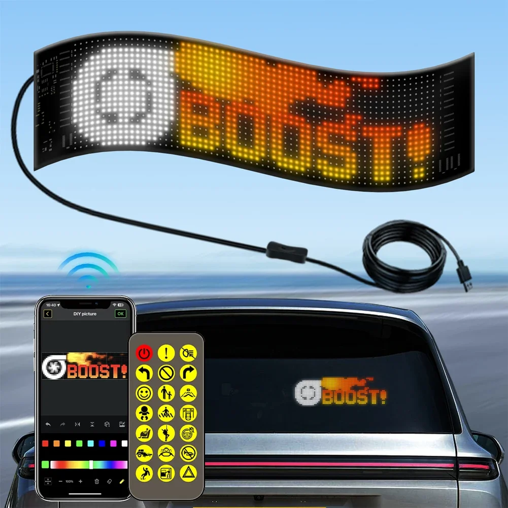 Car LED Sign Bluetooth APP LED Matrix Pixel Panel Night Light DIY Programmable Flexible LED Display For Car Store Hotel Bar