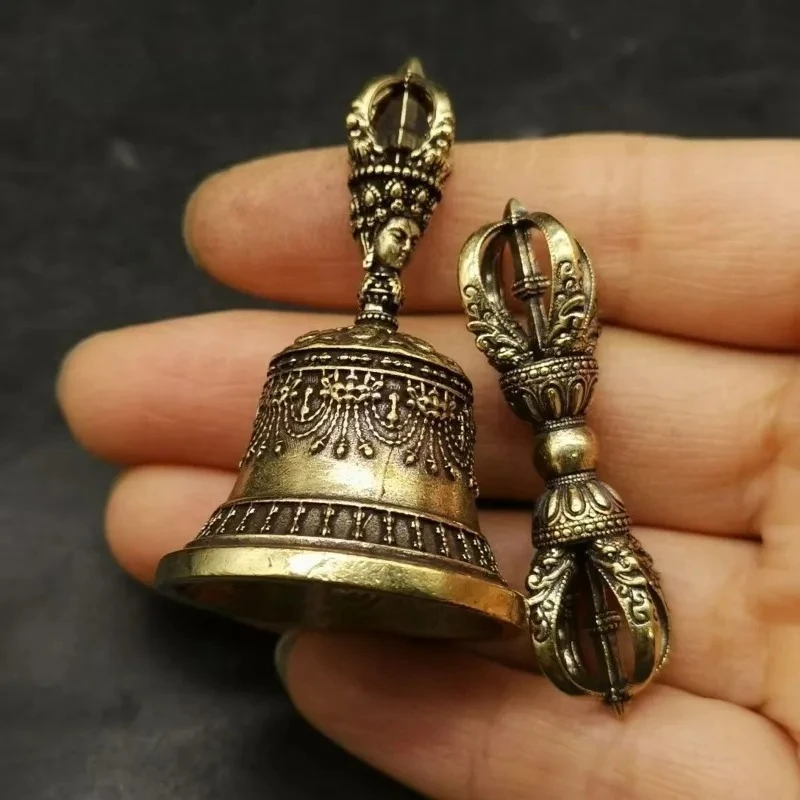 Chinese Style Diamond Pestle Diamond Bell Mini Ornament Tibetan Copper Small Accessories Household Handlebars Desktop Decoration