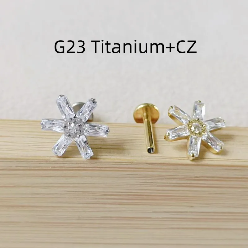 10pcs Body Jewelry G23 Titanium Daisy Flower CZ Gems Lip Labret Bar Ear Helix Tragus Rook Barbells Stud Piercing Jewelry  New