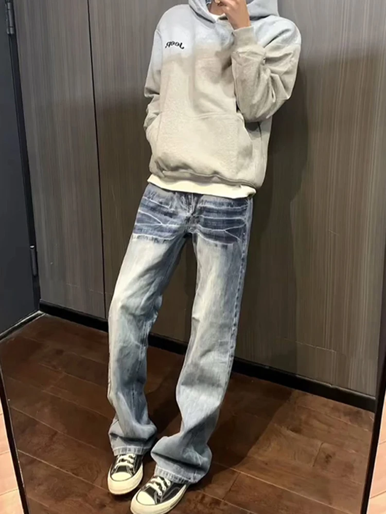 

Мужские джинсы Cleanfit с американским рисунком молний, весенне-осенние прямые свободные повседневные джинсы, подростковая мода