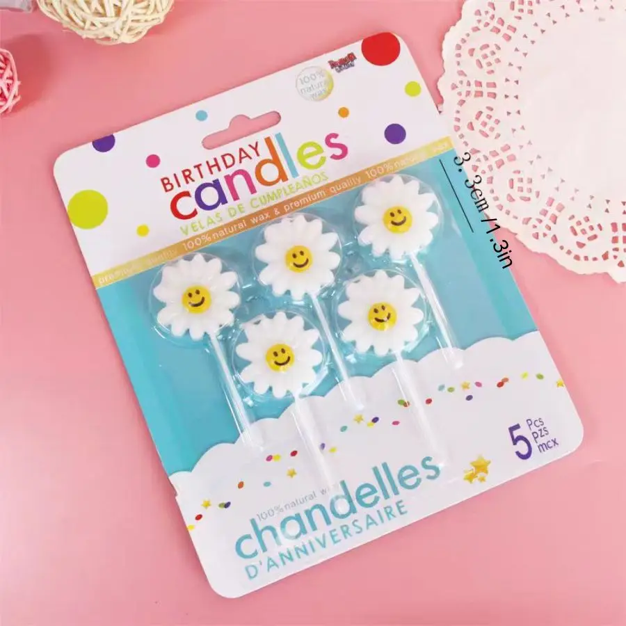 5PCS Chrysantheme Lächeln Geburtstag Kerzen Kreative Kleine Blume Design Kuchen Dekoration Backen Plugins für Party – Detail 3