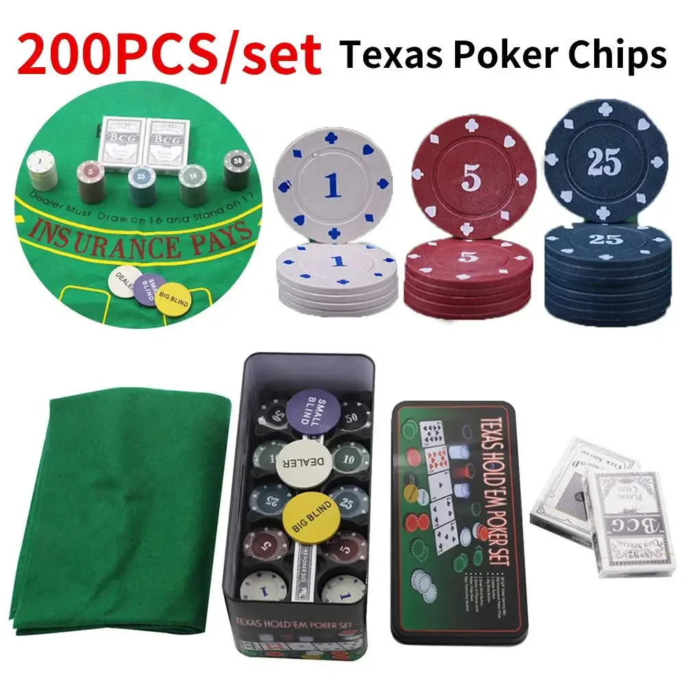 200pcs Texas Ceramic Poker Chips Set With Box Professional Card Games Counting Blackjack Bingo Token Casino Poker Digital Chips