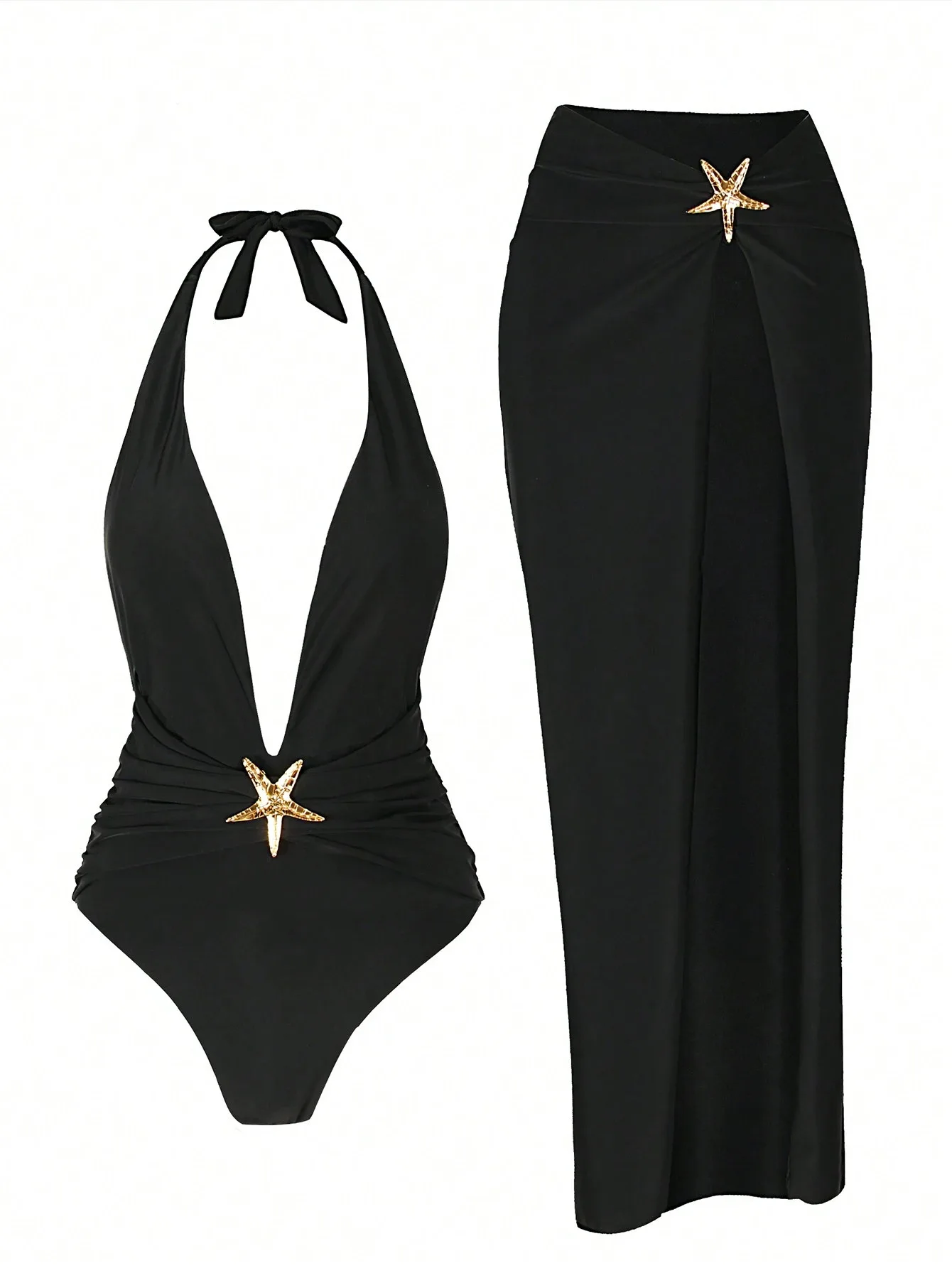Women's 2026 New Print Deep V One-Piece Swimsuit Two-Piece Dress Stylish Design for Women