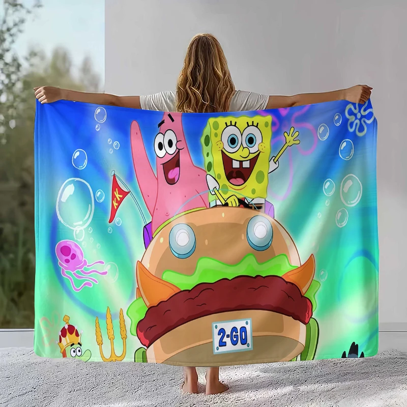 Funny S-SpongeBob Patrick Star Cartoon Flannel Blanket,Ultra Soft Warm Plush Throw for Home Bedroom Bed Sofa Cover Camping gift