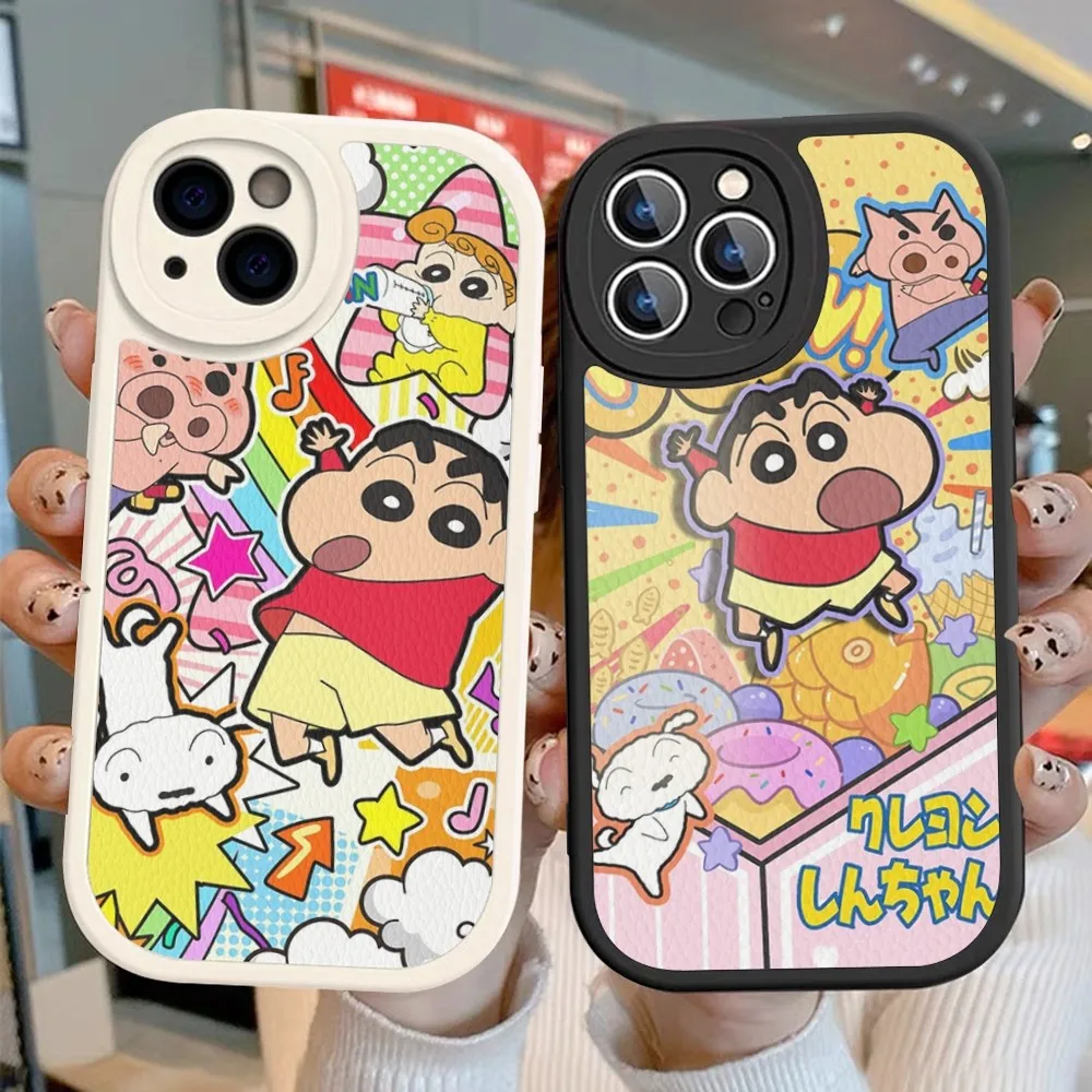 C-Crayon S-Shin Chan Cute Fashion Phone Case Hard Leather For IPhone 16 15 14 13 12 Mini 11 14 Pro Max Xs X Xr 7 8 Plus Fundas