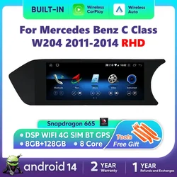 Android 14 Car Screen Radio Car Play Monitor For Mercedes Benz C Class W204 RHD 2011-2014 Multimedia GPS Stereo Navigation